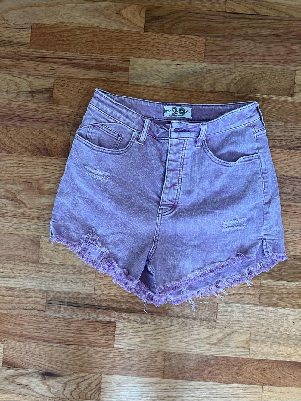 Free People We The Free Lavender High-Rise Distressed Denim Shorts